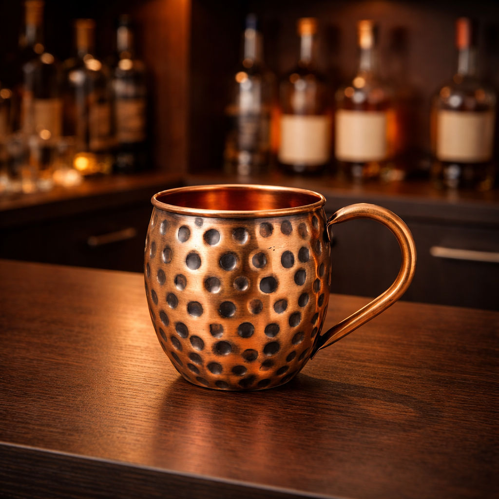 Pure copper round shaped black hammered design moscow mule beer mug cup, best for beer cocktail parties, barware, volume 1, 500 ML